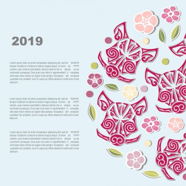 Daire kavramı çiçekli domuzun veya domuz kafası. Oryantal kavramı, dövme stüdyosu, kimlik, evde beslenen hayvan dükkan için şablon. Domuz, domuz semboldür 2019 Çin yeni yılı.