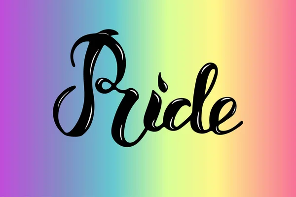 Pride Text Rainbow Background Hand Written Lettering Pride Logo Badge — Stock Vector