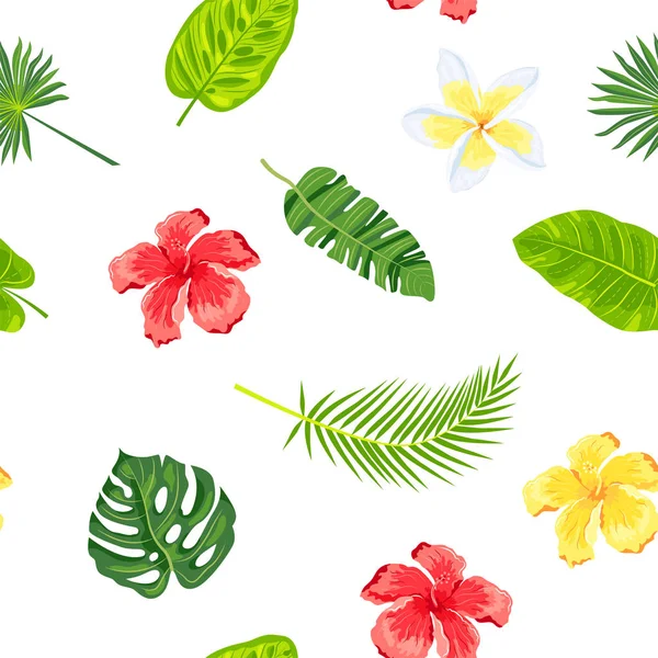 Liście Dżungli Tropikalne Kwiaty Bezszwowy Wzór Ilustracja Wektora — Wektor stockowy