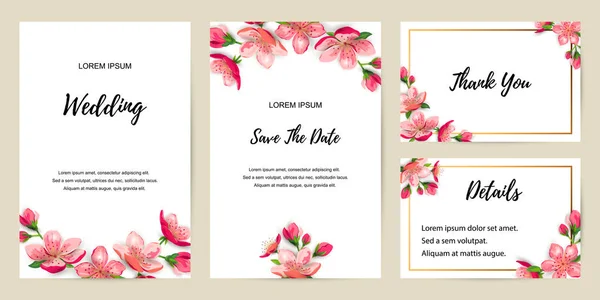 Invitaciones Primavera Con Sakura Flor Flores Cerezo Lugar Para Texto — Vector de stock