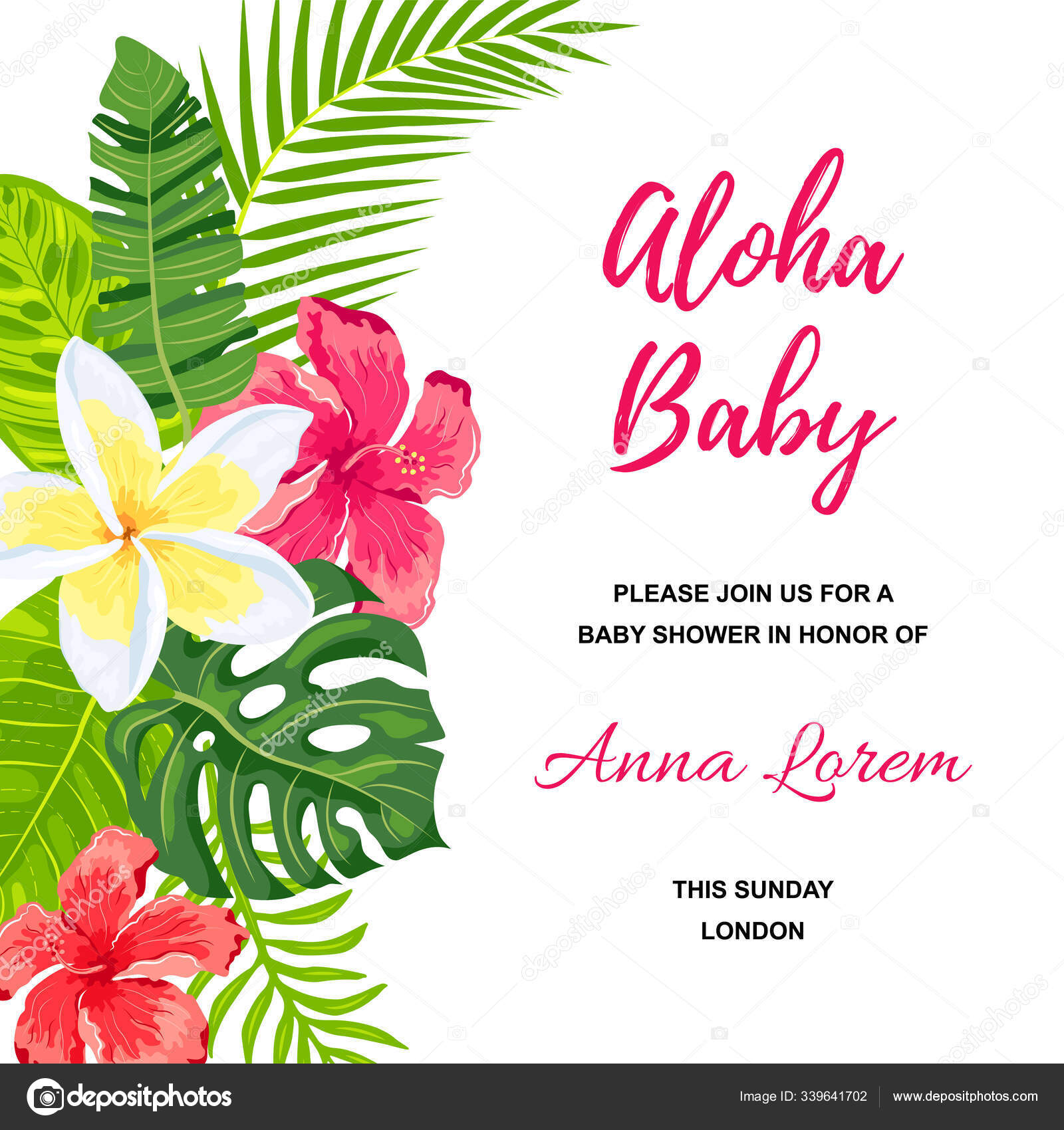 Summer Background Jungle Leaves Flowers Tropical Party Invitation Place  Text Stock Vector Image by ©NataliaVarlamova #339641702