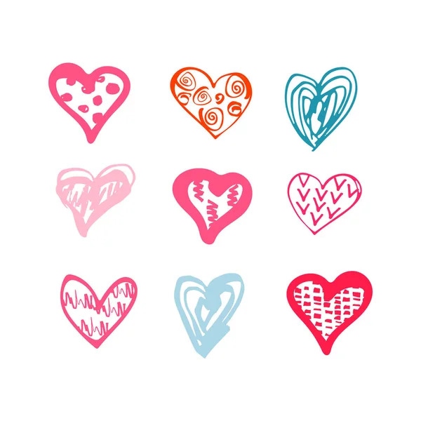 Dibujo Dibujado Mano Forma Corazones Estilo Conjunto Aislado Sobre Fondo — Vector de stock