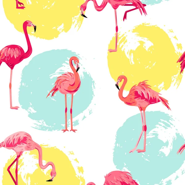 Naadloos Patroon Met Roze Flamingo Handgetekende Cirkels Vectorillustratie — Stockvector