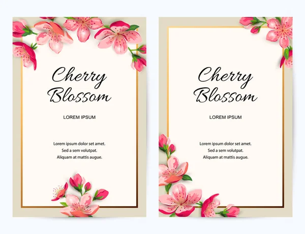 Spring Invitations Blossom Sakura Cherry Flowers Place Text Great Oriental — Stok Vektör