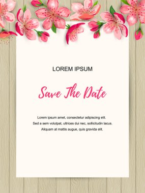 Çiçekli kiraz çiçekli bahar daveti. Mesaj için yer. Doğuya davet, ilan, güzellik teklifi, düğün, düğün, düğün, poster, bebek partisi, Anneler ve Kadınlar Günü için harika..