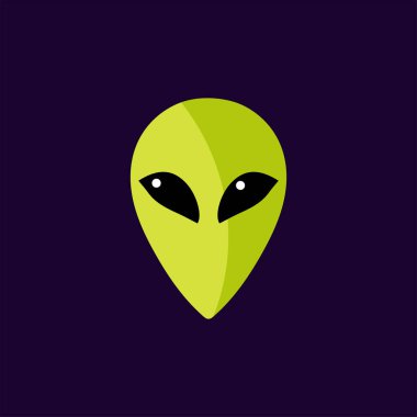 Dünya dışı uzaylı yüzü logo, işaret, sembol olarak. Vektör çizimi. Düz biçim tasarımı.