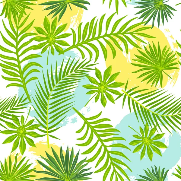 Tropical Exotic Leaves Hand Drawn Style Blots Seamless Pattern Vector — Stock Vector