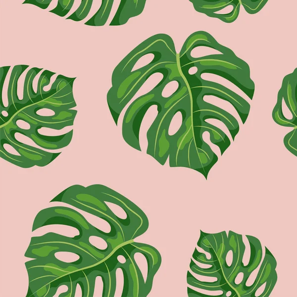 Modèle Sans Couture Avec Des Feuilles Tropicales Monstera Illustration Vectorielle — Image vectorielle