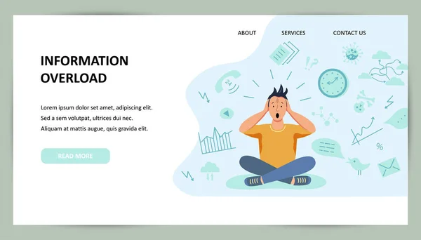 人は情報が多すぎる テキスト用の場所 フラット漫画のデザインスタイルベクトルイラスト — ストックベクタ