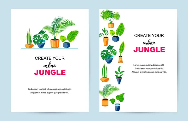 Fondos Con Plantas Maceta Exóticas Para Jardinería Casera Jungla Urbana — Vector de stock