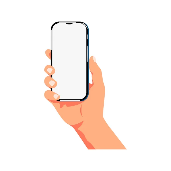 Hand Håller Smartphone Platt Stil Design Vektor Illustration Isolerad Vit — Stock vektor