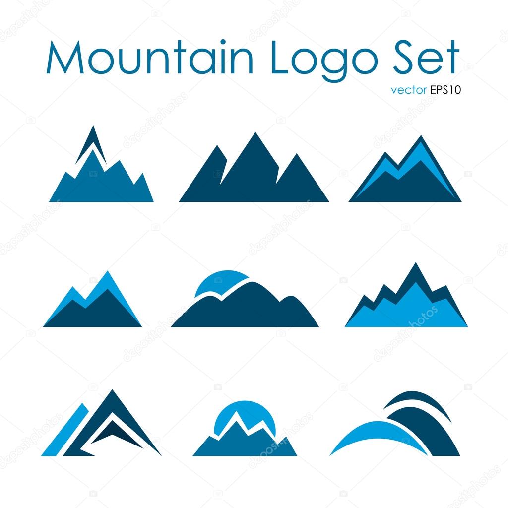 Mountain logo set, rocky terrain, nature landscape icon set