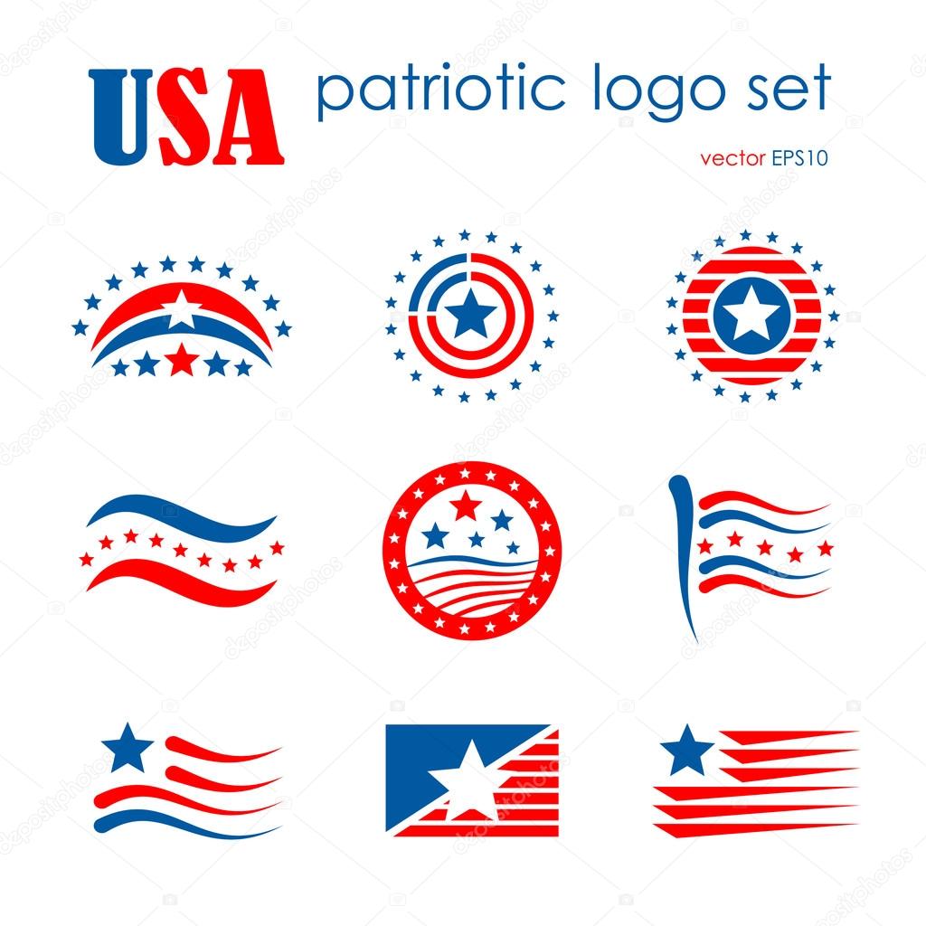 USA patriotic emblem logo icon set, flag and symbol