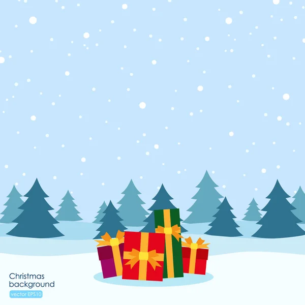 Boldog karácsonyi ajándék dobozok, új év eve, lapos stílusú üdvözlőlap — Stock Vector