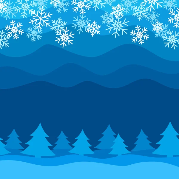 Fundo de Natal com floresta de inverno e neve, design plano — Vetor de Stock