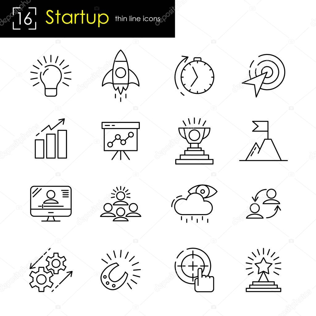 Start up business and new project launch concept icon set, thin line stroke style