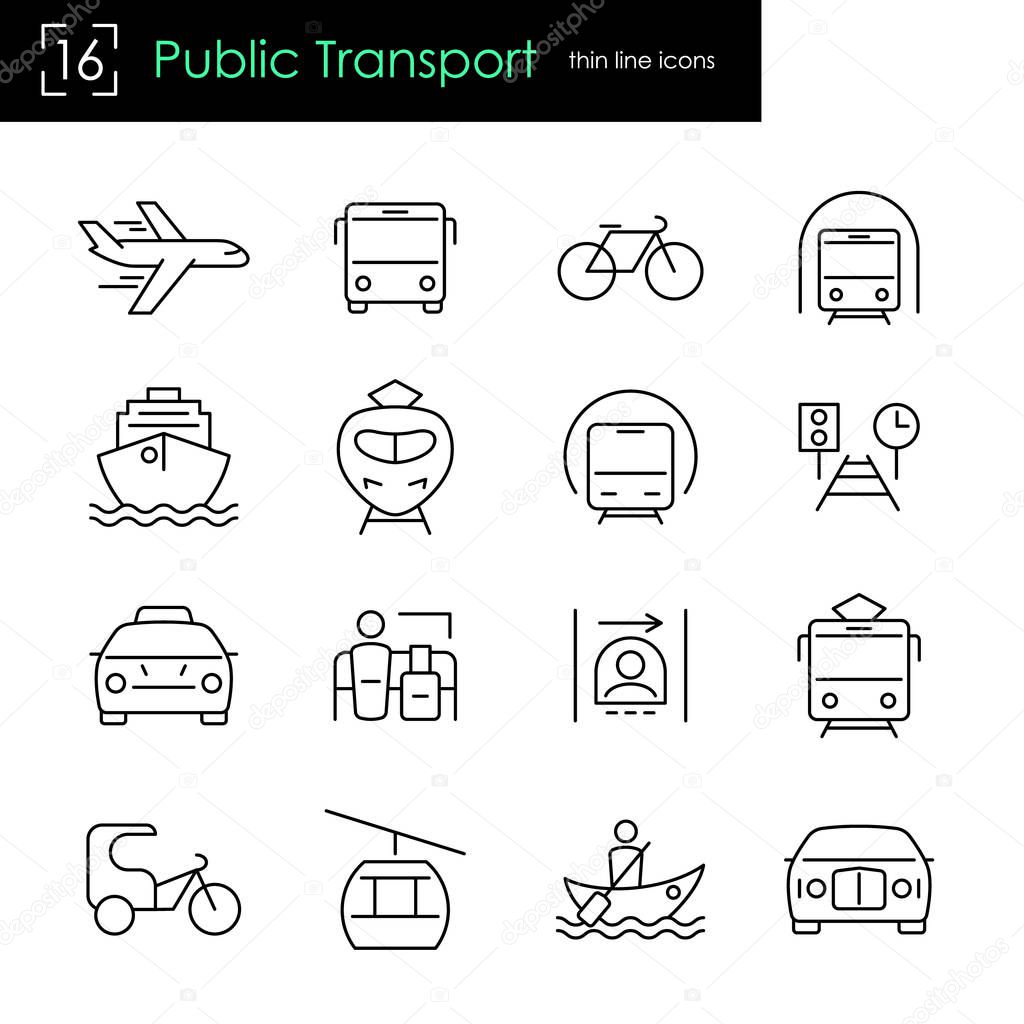 Public transport thin line icon set