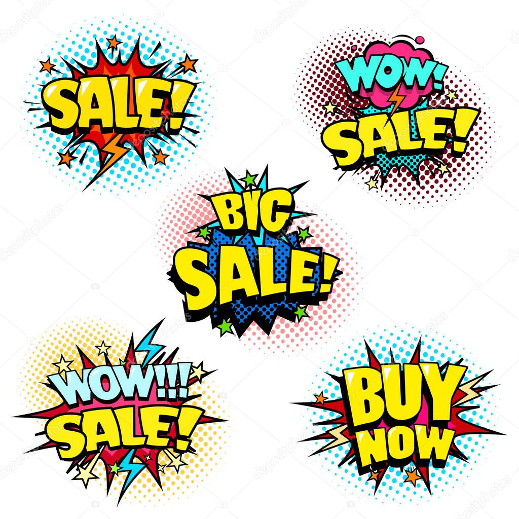 Sale & discount price stickers, comic book cartoon style
