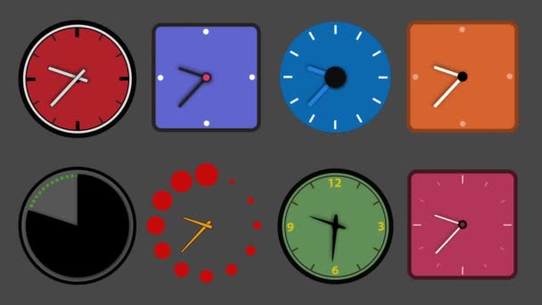 Icono de animación de diferentes relojes, bucle y canal alfa — Vídeos de Stock