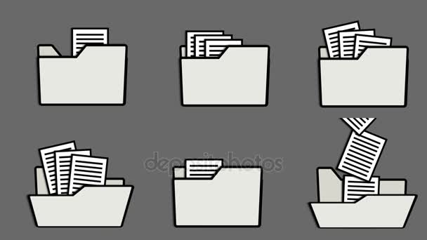 Animation des icônes de dossier et des pages imprimées, boucle et canal alpha — Video