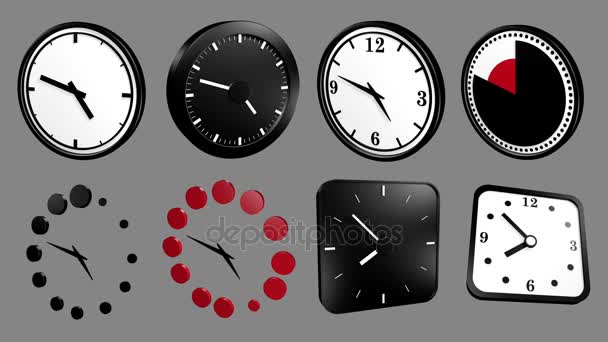Animacja 3D ikona: mieszane ikony zegara, pętli i kanału alfa — Wideo stockowe