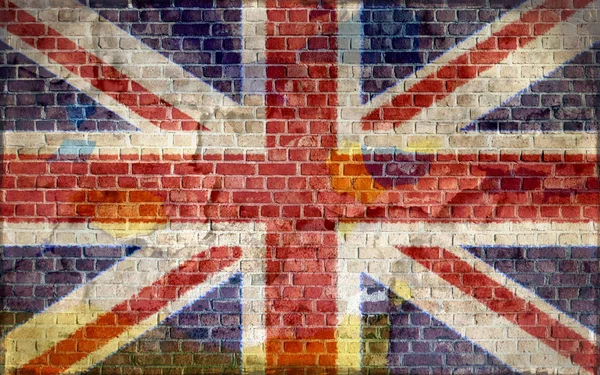 Bandeira inglesa pintada em uma parede de tijolo — Fotografia de Stock