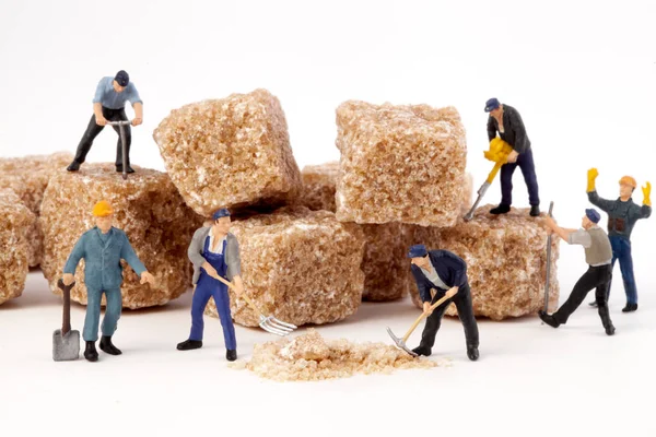 Minyatür insanlar: işçi blokları kahverengi şeker pudra şekeri azaltmak.
