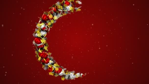 Christmas Garland Form Circle Animated Red Background Particle Animation — Stock Video