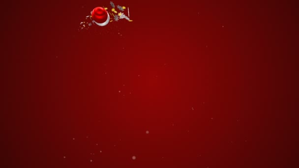 Weihnachtsgirlanden in Herzform, animiert auf rotem Hintergrund. Partikelanimation.
