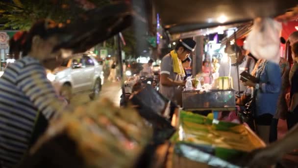 Bangkok Thailand 2014 Comida Rua Diferentes Vendedores Alimentos Rua Bangkok — Vídeo de Stock