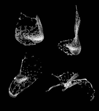 siyah arka plan üzerine izole 3d oluşturulan su sıçrama