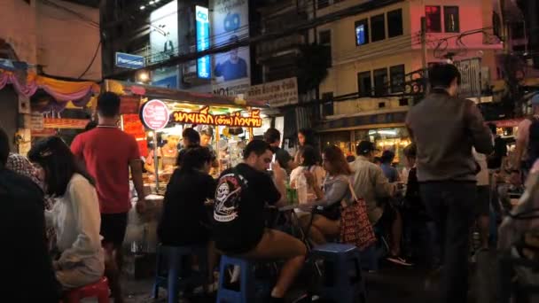 Бангкок Таиланд Ноября 2019 Года Открытый Ночной Ресторан Оживленном Китайском — стоковое видео