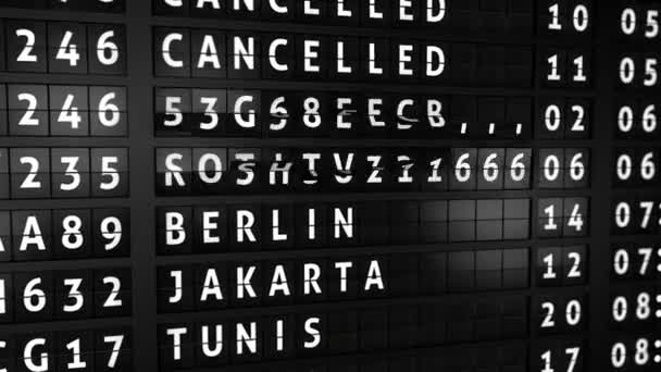 Animation générée en 3D, tableau d'affichage des informations de vol analogique avec tous les vols annulés en raison du coronavirus 