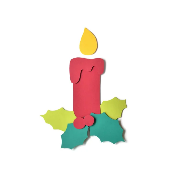 Christmas candle paper cut on white background - isolated — Stock Photo, Image