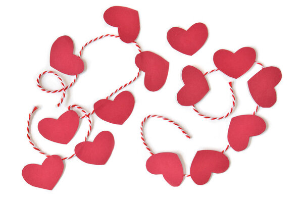 Heart bunting paper cut on white background - isolated 