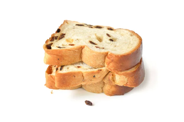 Kuru üzüm ekmek izole beyaz zemin üzerine - dilimlenmiş — Stok fotoğraf