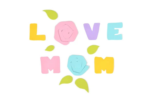 Love mom text paper cut on white background — Stock Photo, Image
