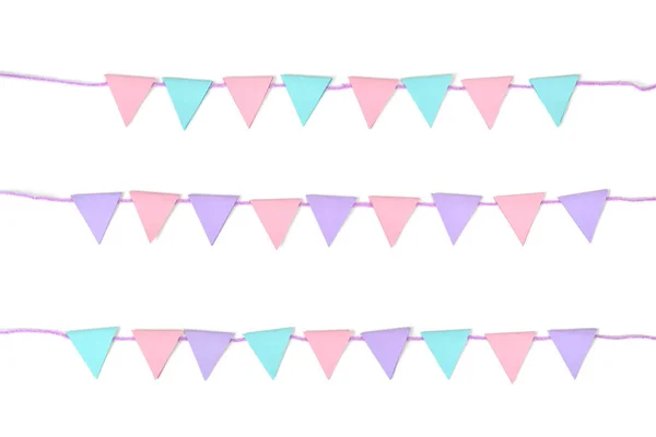 Pastel bunting papel cortado sobre fundo branco - isolado — Fotografia de Stock