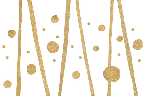 Gouden glitter-stippen en strepen papier knippen op witte achtergrond — Stockfoto