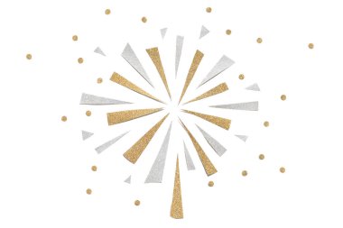 Altın ve gümüş beyaz arka plan üzerinde kesme havai fişek kağıt glitter