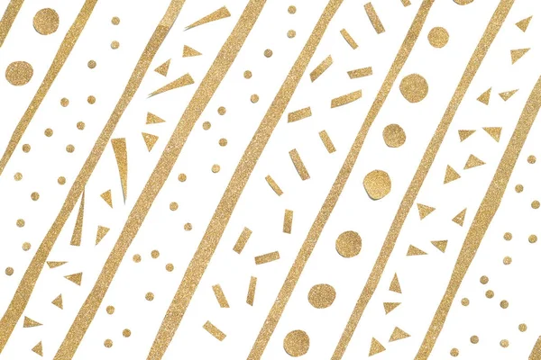 Gold glitter with geometric pattern paper cut on white background