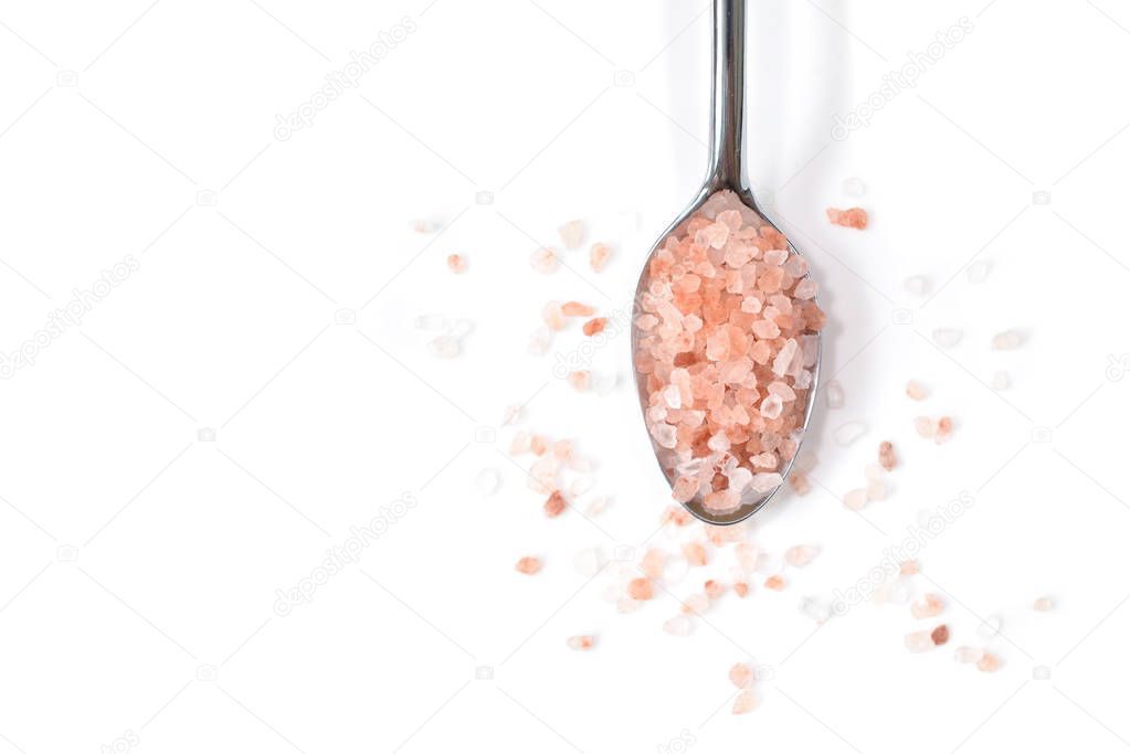 Pink himalayan salt on white background - isolated