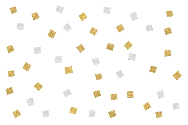 Papier carré paillettes or et argent sur fond blanc - isolé — Photo