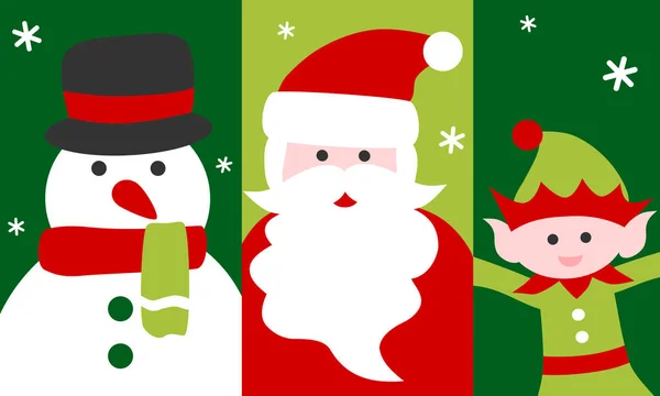 Санта Клаус, сніговик і ельф - різдвяна листівка. — стоковий вектор