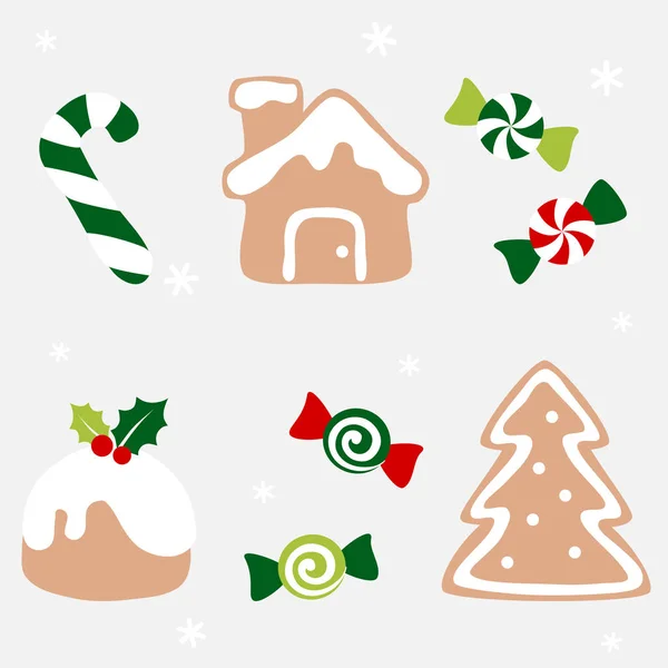 Dulce de Navidad y galletas - colorido — Vector de stock