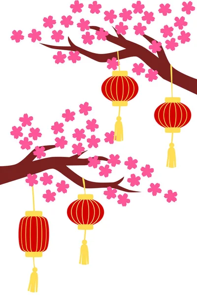 Nouvel an chinois fond avec fleur de pêche et lanternes — Image vectorielle
