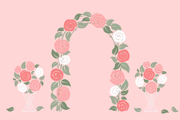 Wedding rose arch on pink background — 스톡 벡터