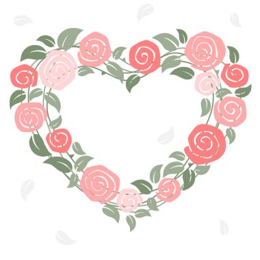 Roses with heart shape on white background - card