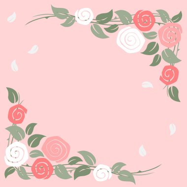 Roses frame at the corner on pink background