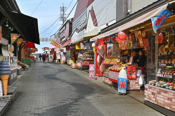 Tiendas y restaurantes cerca del acantilado de Tojinbo, Fukui, Japón — Foto de Stock